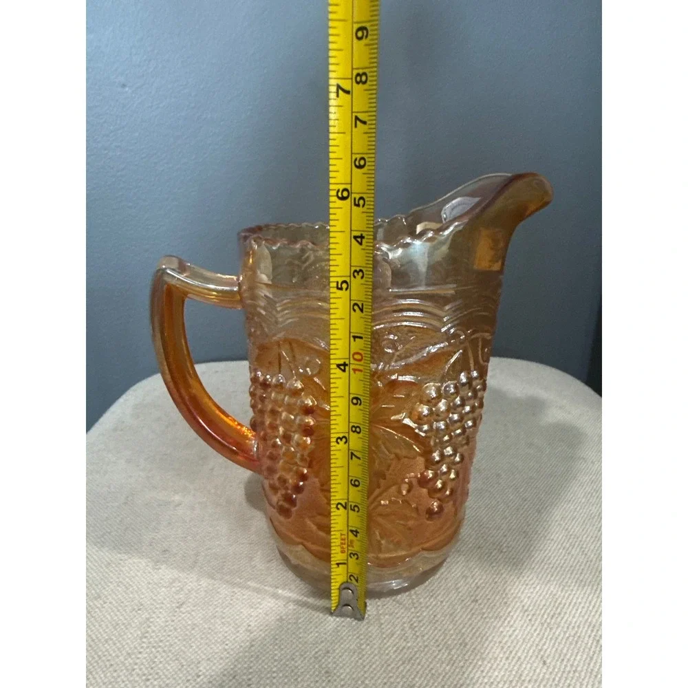 Imperial Glass Marigold Carnival Glass Pitcher Grape Pattern Iridescent Vintage